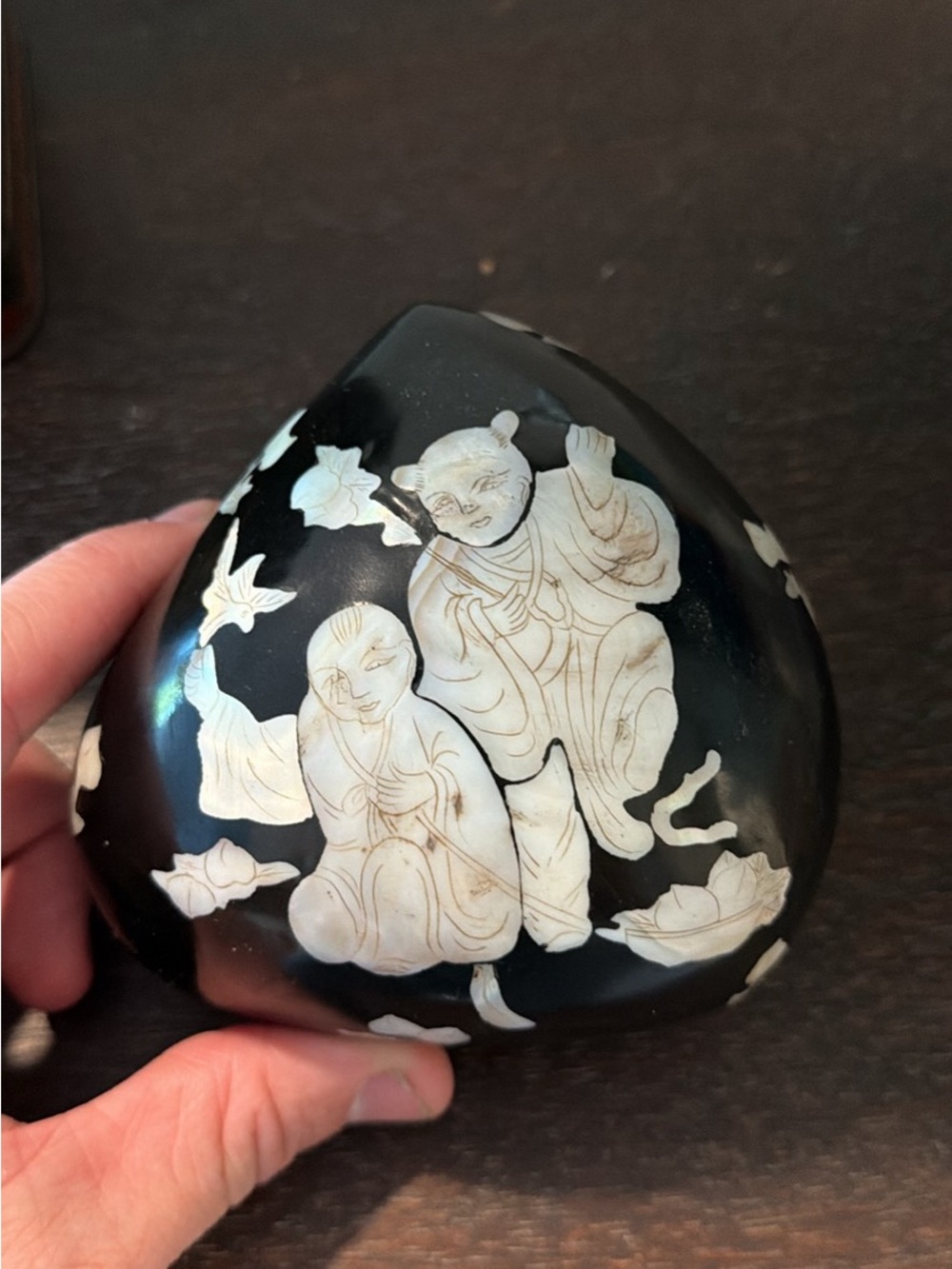 Antique East Asian Black Lacquer and Mother of Pearl Box